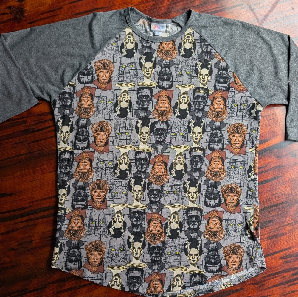 LuLaRoe XL Randy Monsters Top Frankenstein Wolf Man